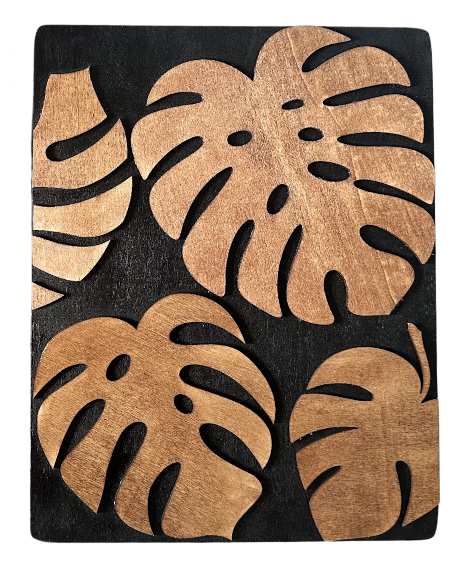 Monstera Leaf Wooden Wall Art Set – Modern Tropical Décor (14.25” x 11.25”)