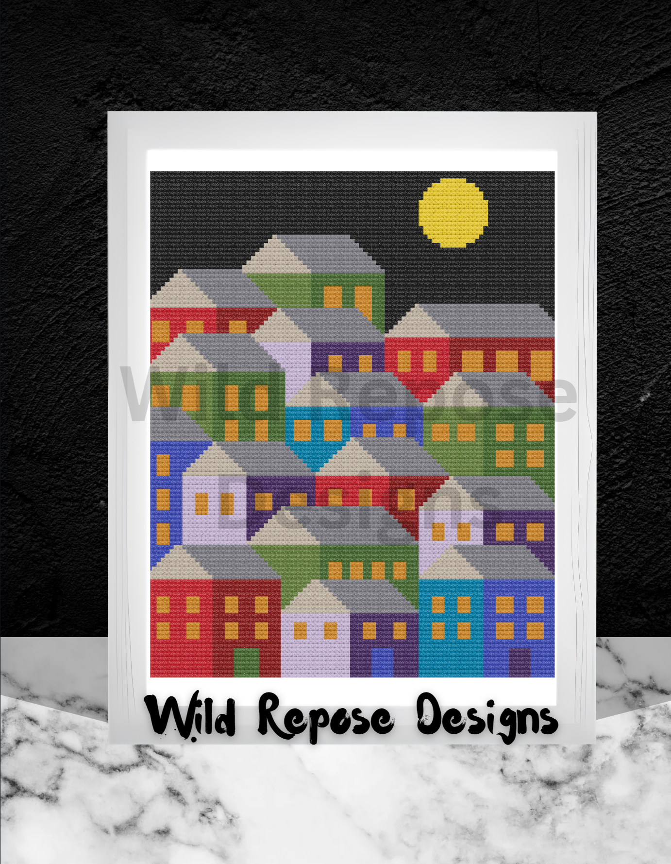 Hillside Houses at Night C2C 96 x 120 Crochet Pattern – Wild Repose
